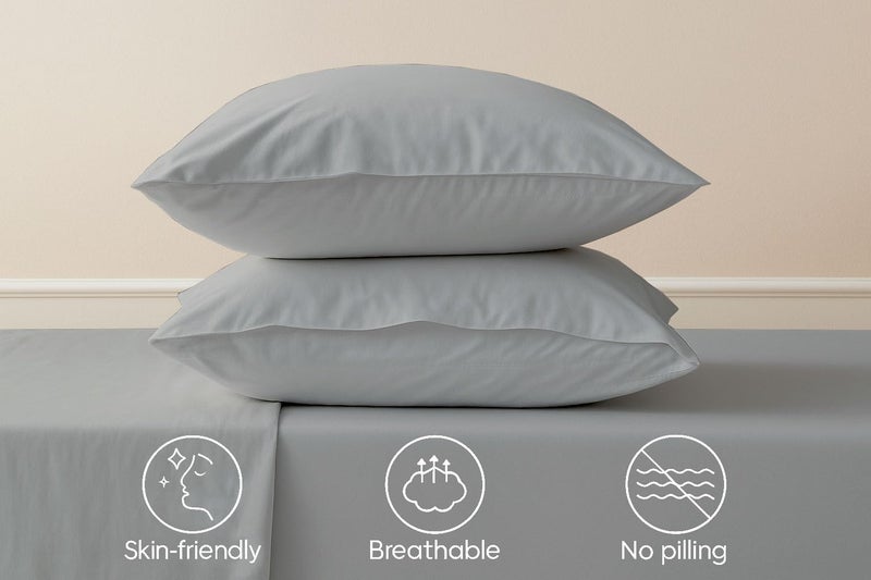 Cottingon 4 Pcs Extra Deep 100% Cotton Bed Sheets Set, Soft and Luxury Bedding Fits Upto 22 Inch Extra deep Pocket with Elastic All Around, King, Light Grey Solid - Image 4